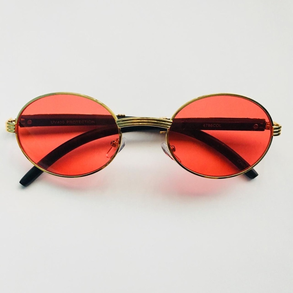 Red Vintage Styled Oval Sunglasses